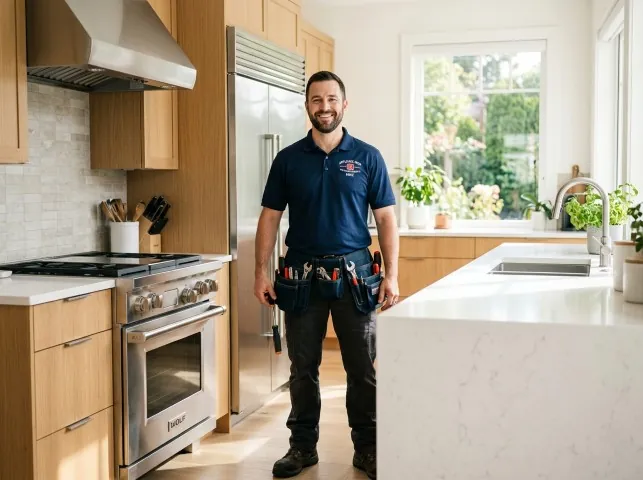 Appliance Repair Hero technician in a Amherst, NH kitchen after an appliance repair